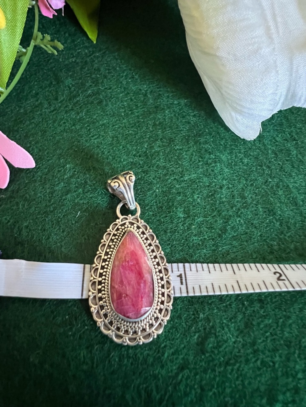Sterling Silver Teardrop Faceted Rhodochrosite Pendant - Picture 5 of 7